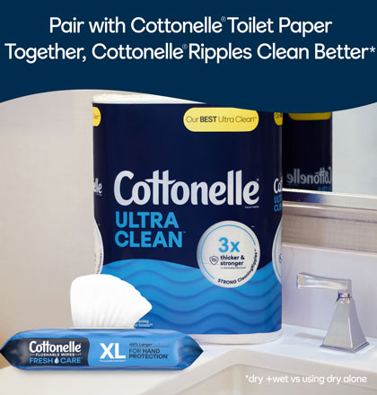 Cottonele product pair with flushable wipes and 3x longer toilet paper