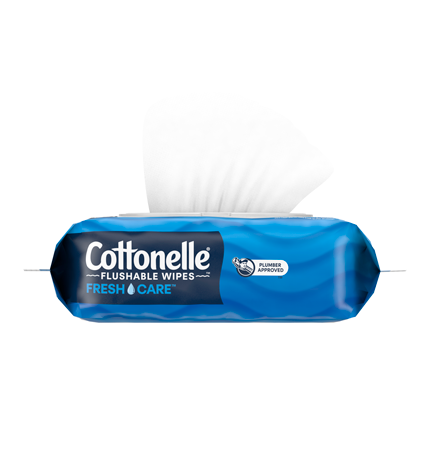 Cottonelle® FreshCare® Flushable Wipes soft pack.